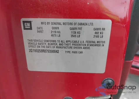 2007 Chevrolet Impala Ltz из США, поврежденный, VIN 2G1WU58R879398842